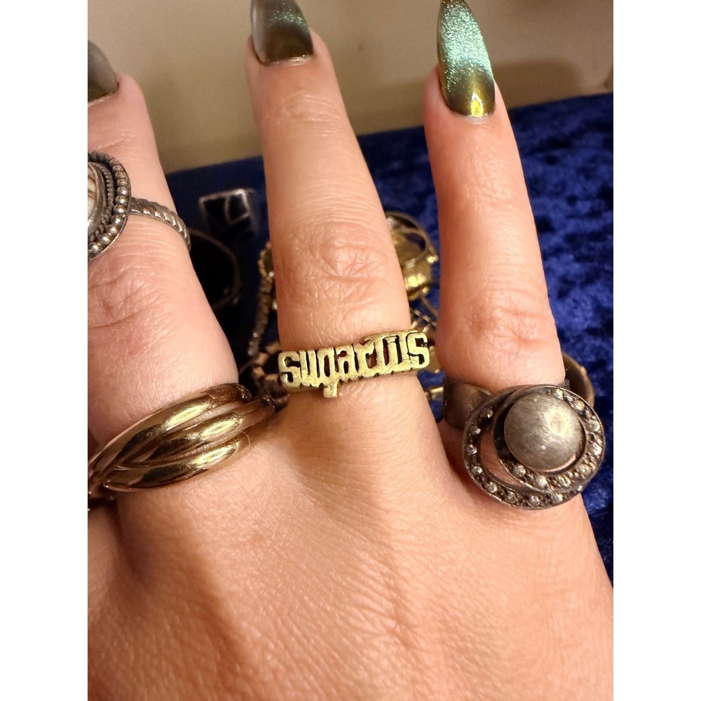 Sugertits Ring Brass Block Letter Astrology Statement Jewelry - Picture 3 of 6